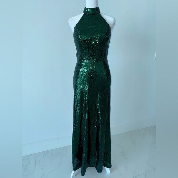 REVELRY Tori Fully Sequin Maxi Dress Sz 2 / XS – Halter Backless Gala Wedding - Picture 2 of 9